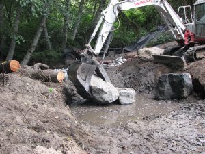 Frenchman's Creek habitat restoration project step pool wier